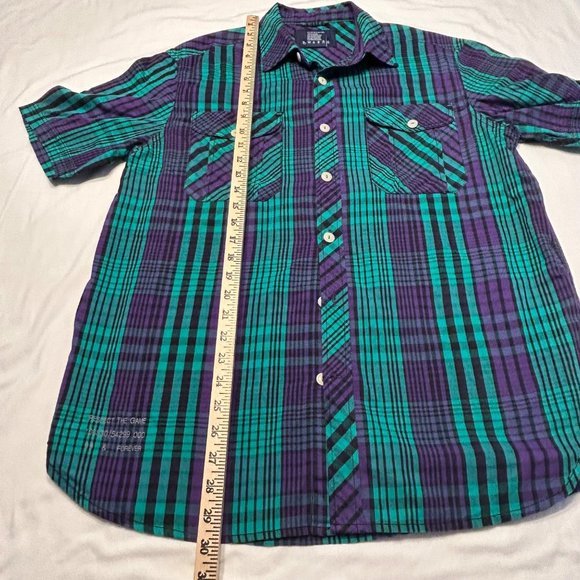 Rocawear Classic Short Sleeves Shirt Size XL Purple Teal and Black Striped Plaid - Picture 6 of 8
